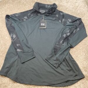 Under Armour Womens HeatGear Quarter Zip Pullover Gray Camo UPF 30 NWT Large